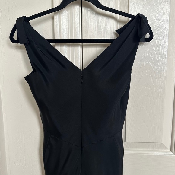 Zac Posen Black Silk Spandex V-Neck Ruched Cocktail Dress - Size 4 Shoulder Bow - Picture 3 of 9